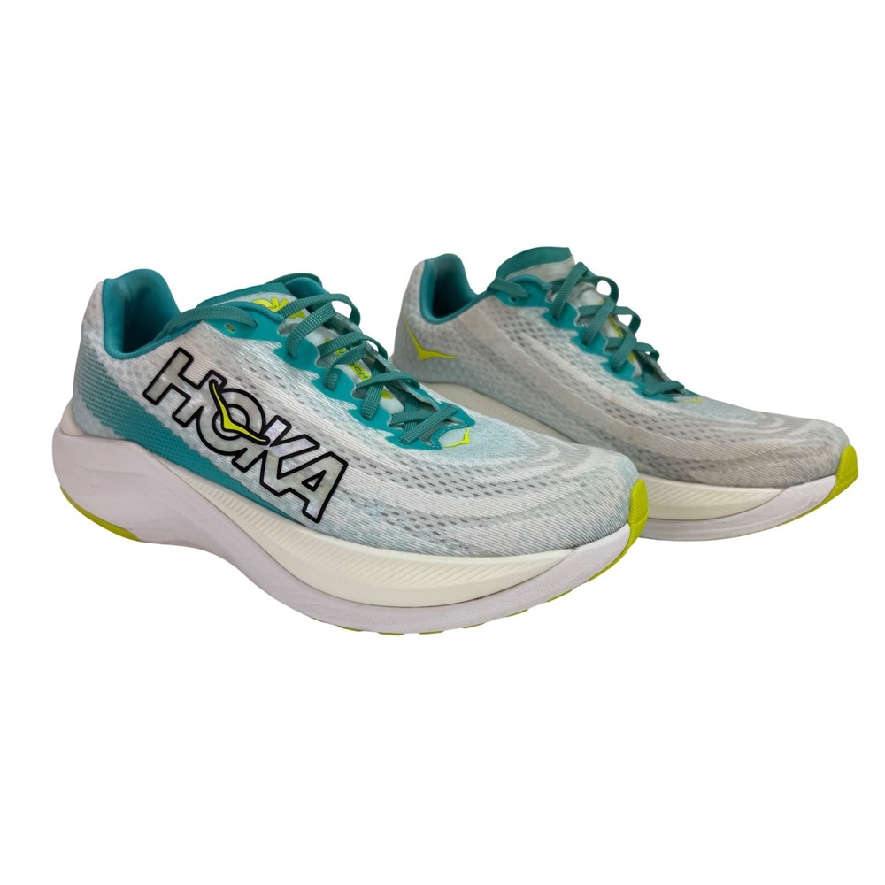 Hoka Mach X Running Shoes 9.5 Wide White Teal Sneakers Athletic Trainers Cushion